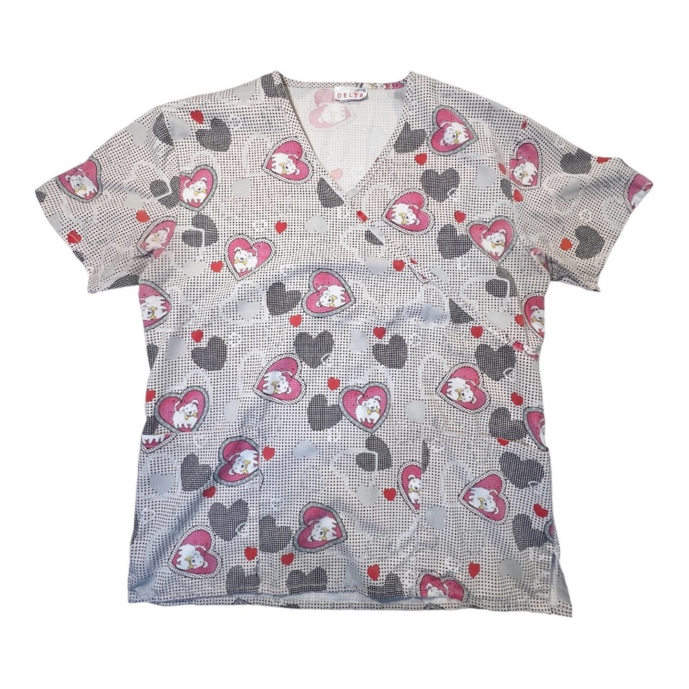 Delta Scrub Top Veterinary Dogs Hearts Dots Pockets Large